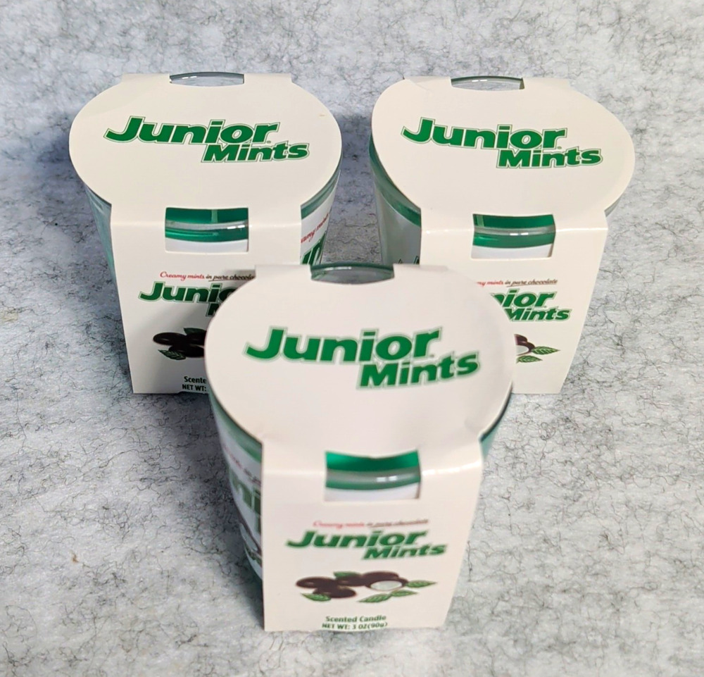 Junior Mints Scented Single Wick Jar Candle 3 oz Green Glass 3-Pack NEW
